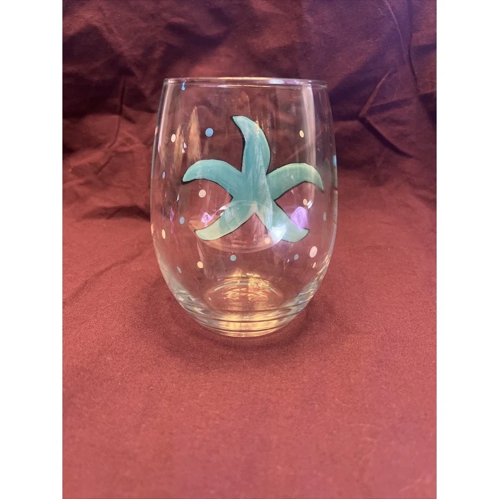 Hand painted stemless wine glass - one glass